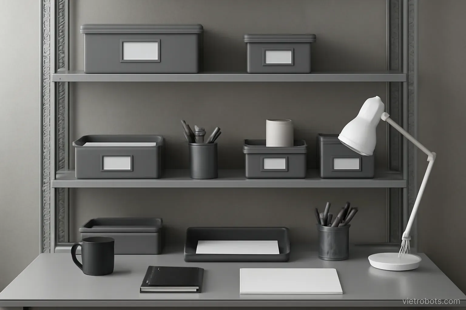 Organised workspace with items in defined positions