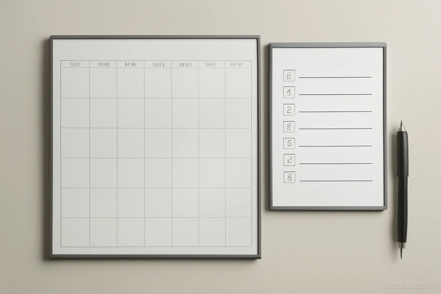 Calendar and checklist on an office wall