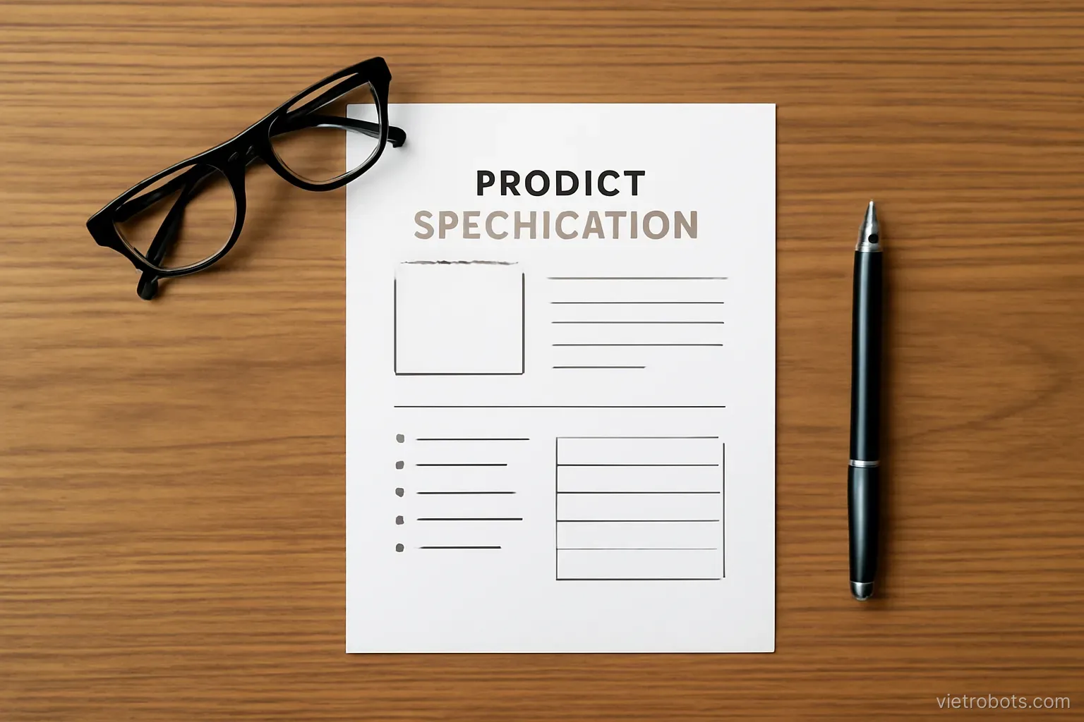 Technical specification sheet with reading glasses