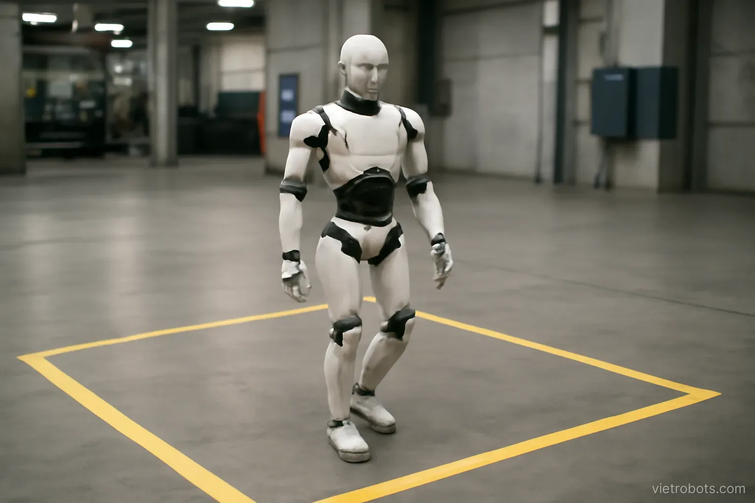 Robot operating within a marked floor area