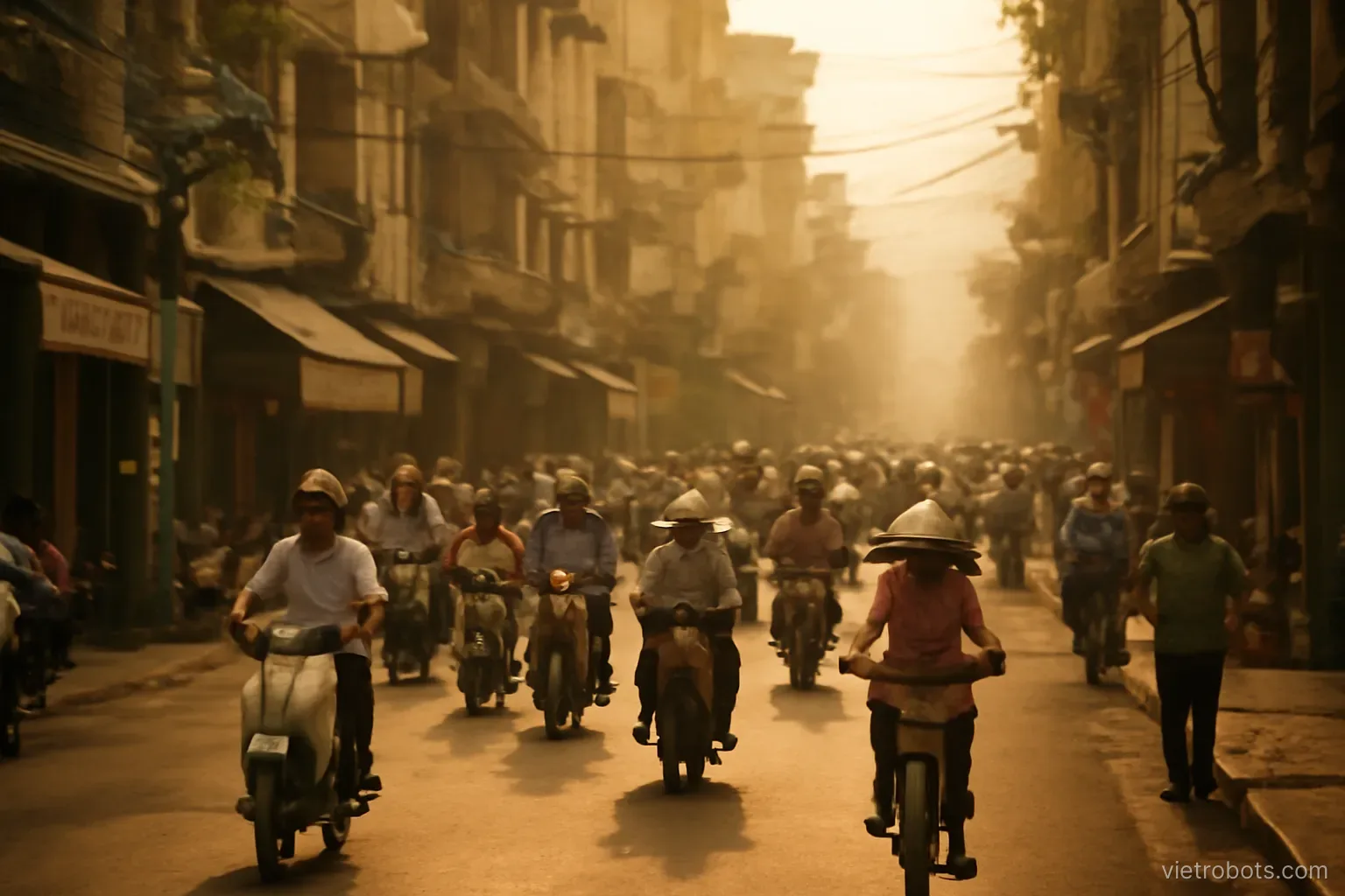 Busy street scene with humid air