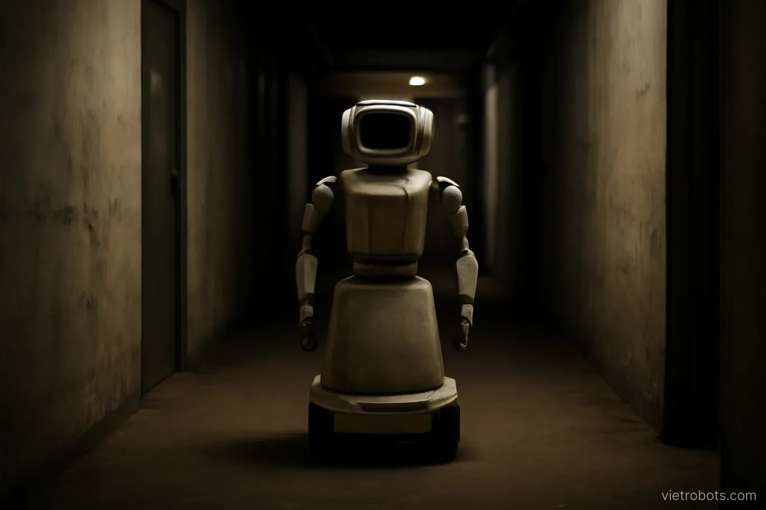 Robot parked in a back corridor