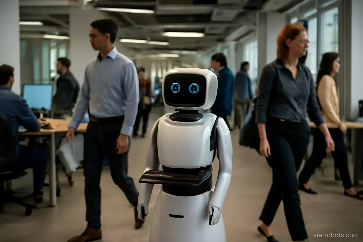 Service robot operating in a busy workplace